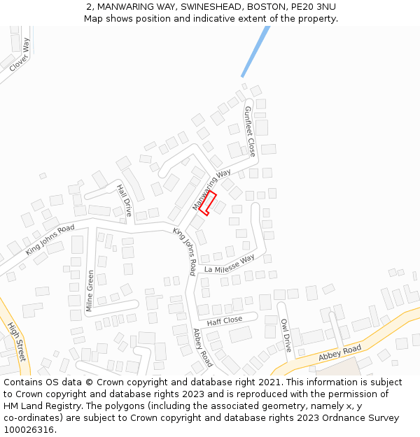 2, MANWARING WAY, SWINESHEAD, BOSTON, PE20 3NU: Location map and indicative extent of plot