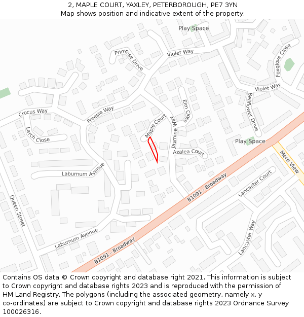 2, MAPLE COURT, YAXLEY, PETERBOROUGH, PE7 3YN: Location map and indicative extent of plot