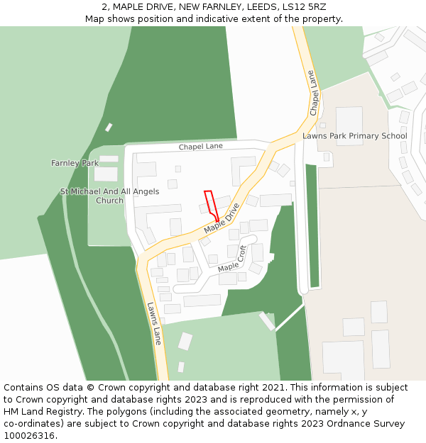 2, MAPLE DRIVE, NEW FARNLEY, LEEDS, LS12 5RZ: Location map and indicative extent of plot
