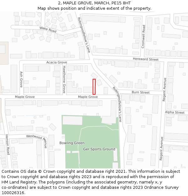2, MAPLE GROVE, MARCH, PE15 8HT: Location map and indicative extent of plot