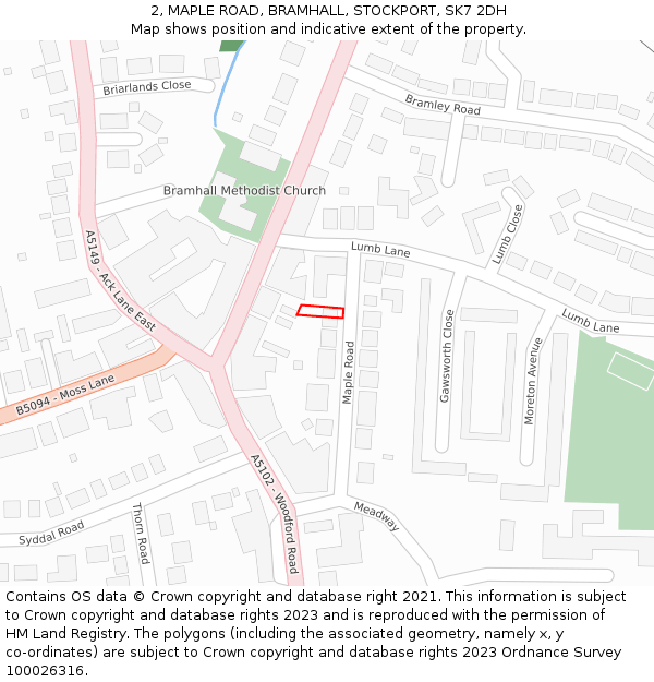 2, MAPLE ROAD, BRAMHALL, STOCKPORT, SK7 2DH: Location map and indicative extent of plot