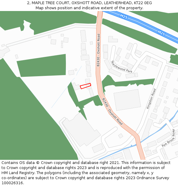 2, MAPLE TREE COURT, OXSHOTT ROAD, LEATHERHEAD, KT22 0EG: Location map and indicative extent of plot