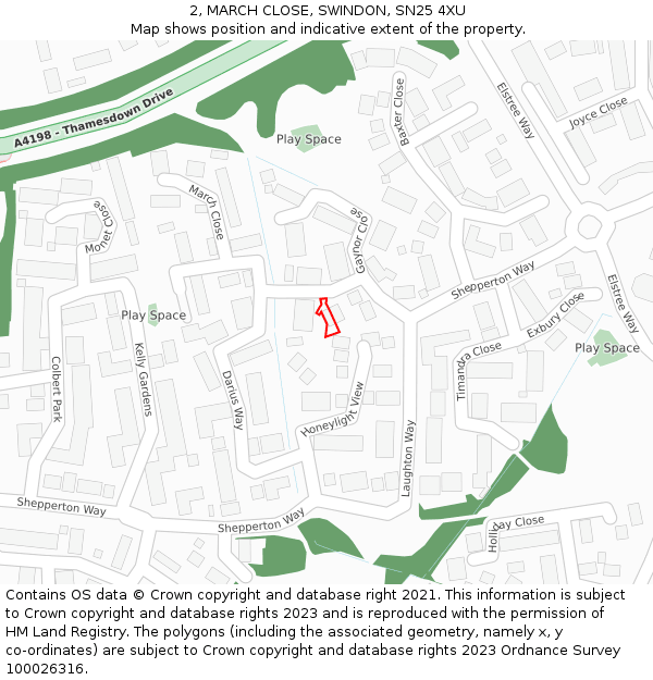 2, MARCH CLOSE, SWINDON, SN25 4XU: Location map and indicative extent of plot