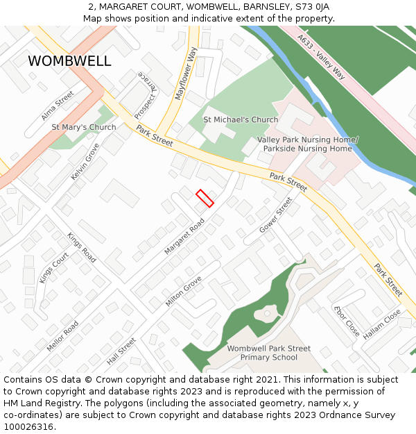 2, MARGARET COURT, WOMBWELL, BARNSLEY, S73 0JA: Location map and indicative extent of plot