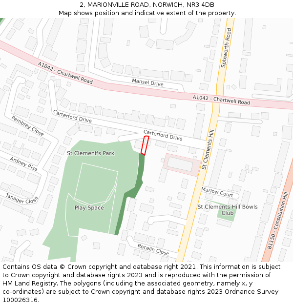 2, MARIONVILLE ROAD, NORWICH, NR3 4DB: Location map and indicative extent of plot