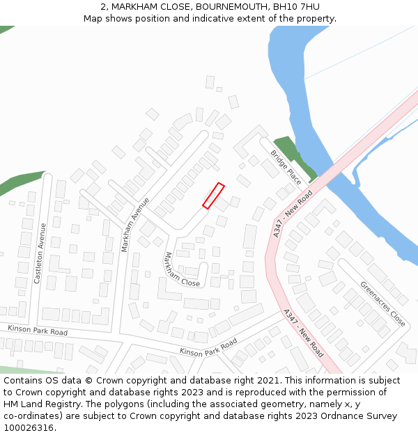 2, MARKHAM CLOSE, BOURNEMOUTH, BH10 7HU: Location map and indicative extent of plot