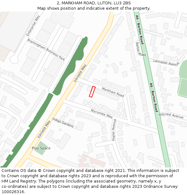 2, MARKHAM ROAD, LUTON, LU3 2BS: Location map and indicative extent of plot