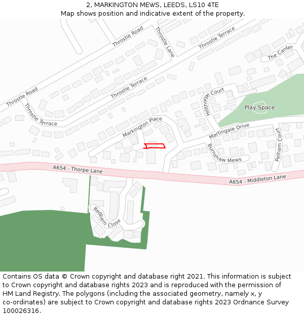 2, MARKINGTON MEWS, LEEDS, LS10 4TE: Location map and indicative extent of plot
