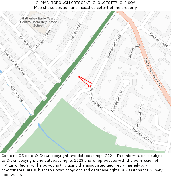2, MARLBOROUGH CRESCENT, GLOUCESTER, GL4 6QA: Location map and indicative extent of plot