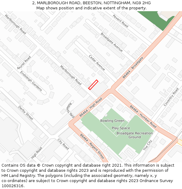 2, MARLBOROUGH ROAD, BEESTON, NOTTINGHAM, NG9 2HG: Location map and indicative extent of plot