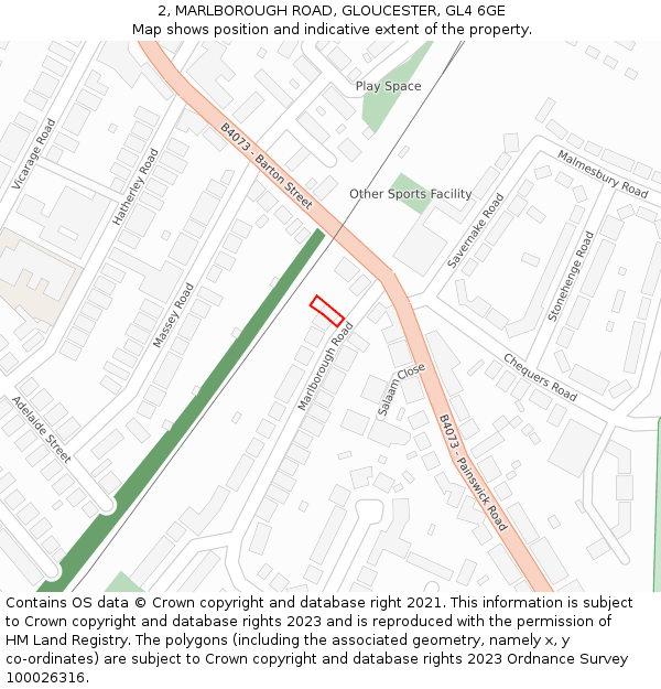 2, MARLBOROUGH ROAD, GLOUCESTER, GL4 6GE: Location map and indicative extent of plot