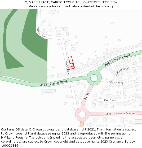 2, MARSH LANE, CARLTON COLVILLE, LOWESTOFT, NR33 8BW: Location map and indicative extent of plot