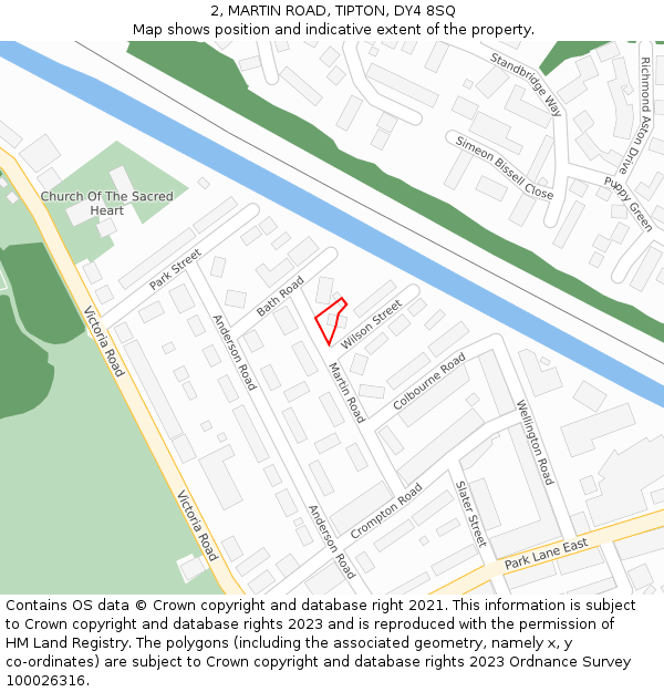 2, MARTIN ROAD, TIPTON, DY4 8SQ: Location map and indicative extent of plot