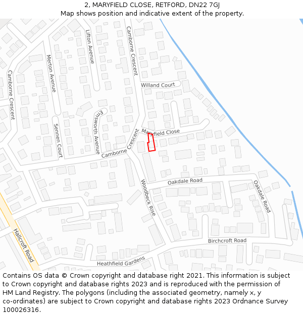 2, MARYFIELD CLOSE, RETFORD, DN22 7GJ: Location map and indicative extent of plot