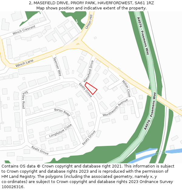 2, MASEFIELD DRIVE, PRIORY PARK, HAVERFORDWEST, SA61 1RZ: Location map and indicative extent of plot