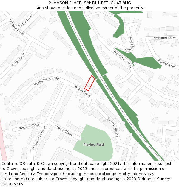 2, MASON PLACE, SANDHURST, GU47 8HG: Location map and indicative extent of plot