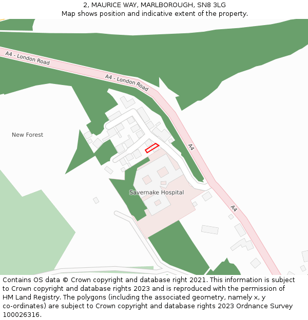 2, MAURICE WAY, MARLBOROUGH, SN8 3LG: Location map and indicative extent of plot