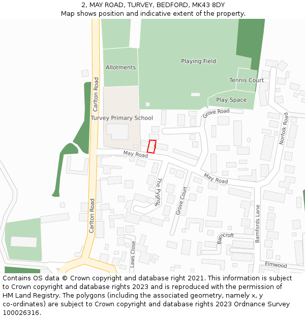2, MAY ROAD, TURVEY, BEDFORD, MK43 8DY: Location map and indicative extent of plot