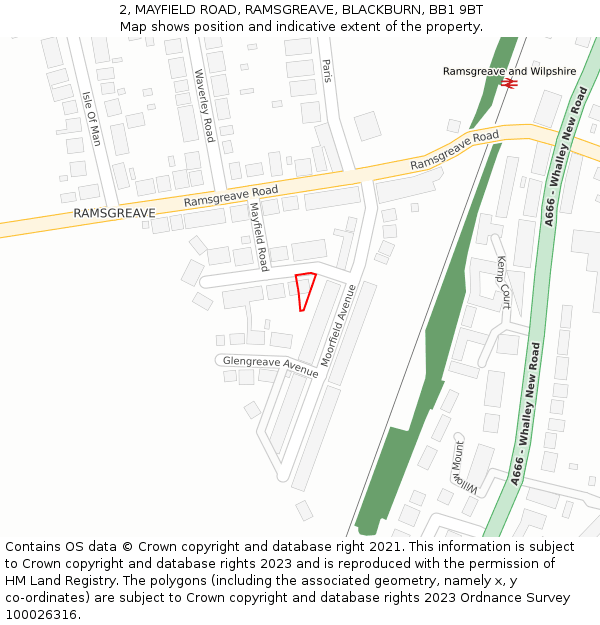 2, MAYFIELD ROAD, RAMSGREAVE, BLACKBURN, BB1 9BT: Location map and indicative extent of plot