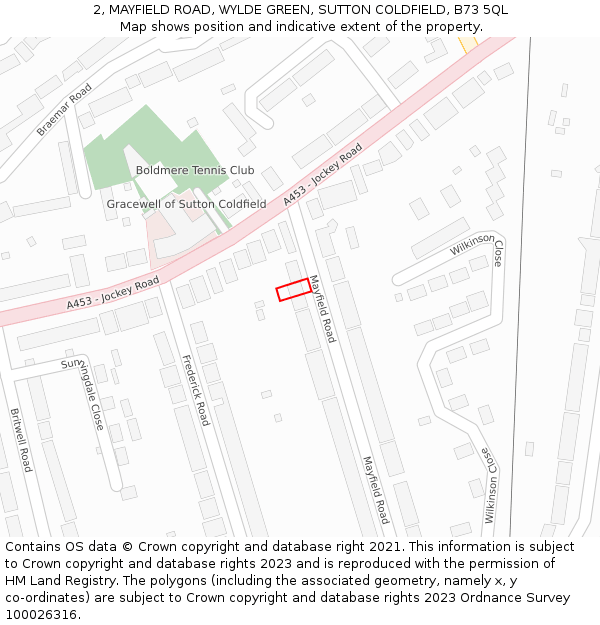 2, MAYFIELD ROAD, WYLDE GREEN, SUTTON COLDFIELD, B73 5QL: Location map and indicative extent of plot