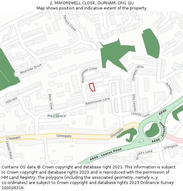 2, MAYORSWELL CLOSE, DURHAM, DH1 1JU: Location map and indicative extent of plot