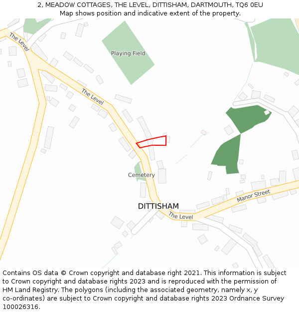 2, MEADOW COTTAGES, THE LEVEL, DITTISHAM, DARTMOUTH, TQ6 0EU: Location map and indicative extent of plot