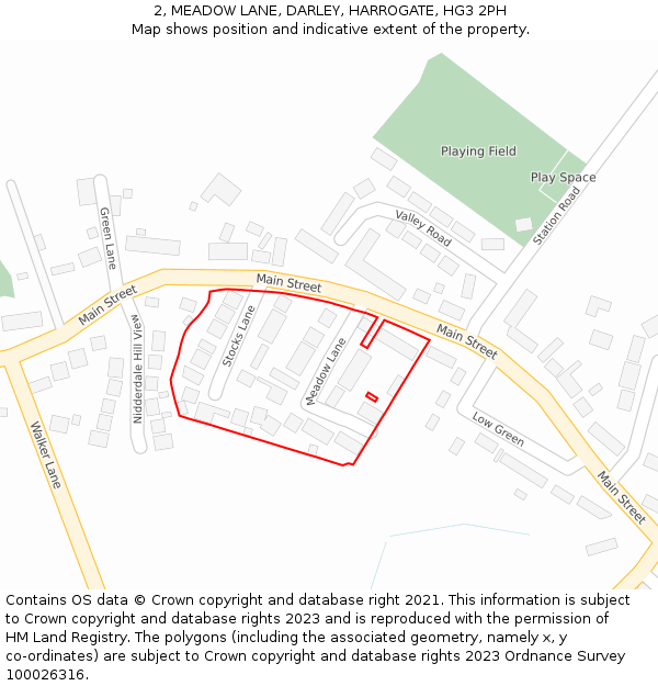 2, MEADOW LANE, DARLEY, HARROGATE, HG3 2PH: Location map and indicative extent of plot