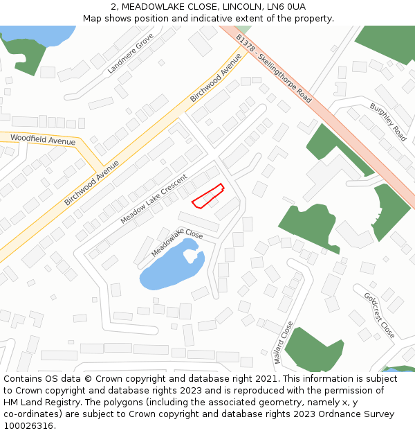 2, MEADOWLAKE CLOSE, LINCOLN, LN6 0UA: Location map and indicative extent of plot
