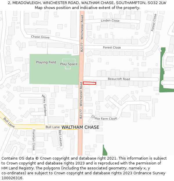 2, MEADOWLEIGH, WINCHESTER ROAD, WALTHAM CHASE, SOUTHAMPTON, SO32 2LW: Location map and indicative extent of plot