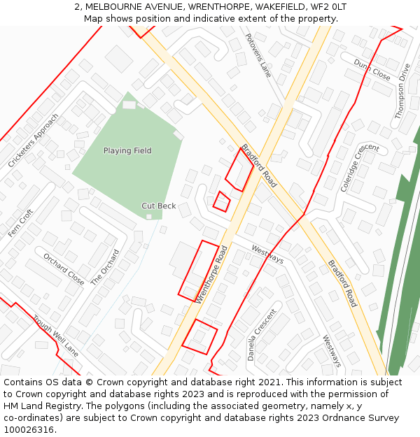 2, MELBOURNE AVENUE, WRENTHORPE, WAKEFIELD, WF2 0LT: Location map and indicative extent of plot
