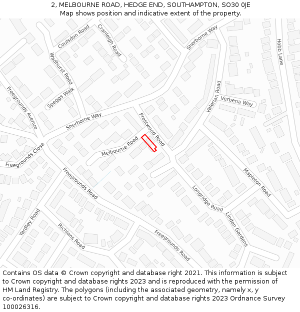 2, MELBOURNE ROAD, HEDGE END, SOUTHAMPTON, SO30 0JE: Location map and indicative extent of plot