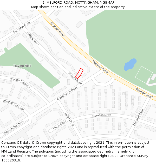 2, MELFORD ROAD, NOTTINGHAM, NG8 4AF: Location map and indicative extent of plot