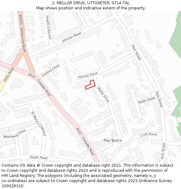 2, MELLOR DRIVE, UTTOXETER, ST14 7AL: Location map and indicative extent of plot