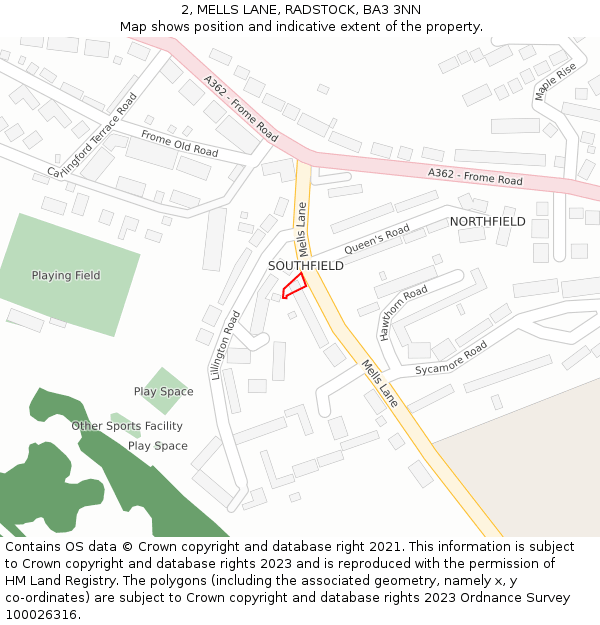 2, MELLS LANE, RADSTOCK, BA3 3NN: Location map and indicative extent of plot