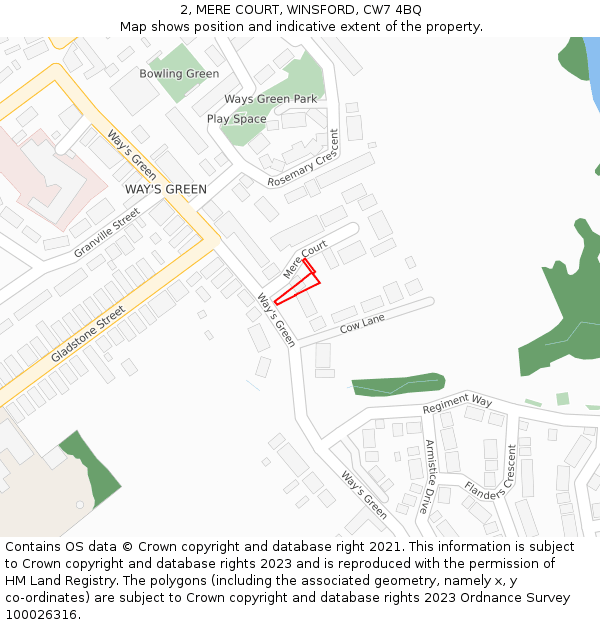 2, MERE COURT, WINSFORD, CW7 4BQ: Location map and indicative extent of plot