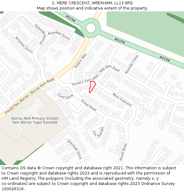 2, MERE CRESCENT, WREXHAM, LL13 9RQ: Location map and indicative extent of plot