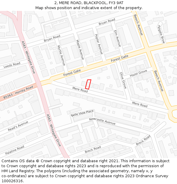2, MERE ROAD, BLACKPOOL, FY3 9AT: Location map and indicative extent of plot