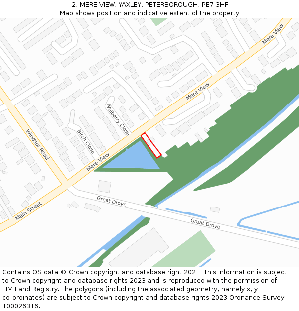 2, MERE VIEW, YAXLEY, PETERBOROUGH, PE7 3HF: Location map and indicative extent of plot