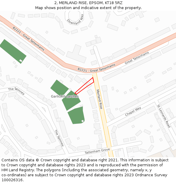 2, MERLAND RISE, EPSOM, KT18 5RZ: Location map and indicative extent of plot