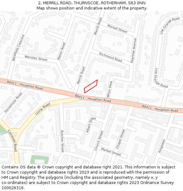 2, MERRILL ROAD, THURNSCOE, ROTHERHAM, S63 0NN: Location map and indicative extent of plot