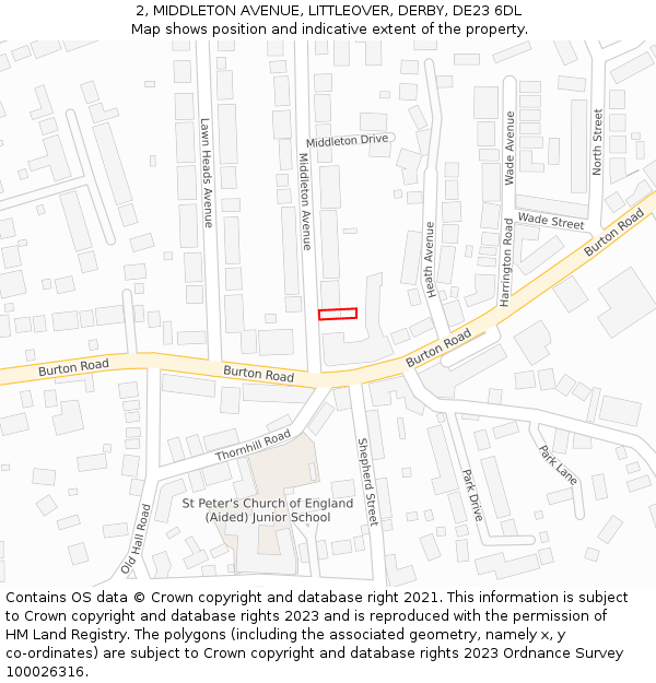 2, MIDDLETON AVENUE, LITTLEOVER, DERBY, DE23 6DL: Location map and indicative extent of plot