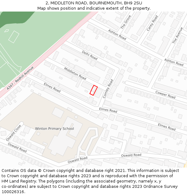 2, MIDDLETON ROAD, BOURNEMOUTH, BH9 2SU: Location map and indicative extent of plot