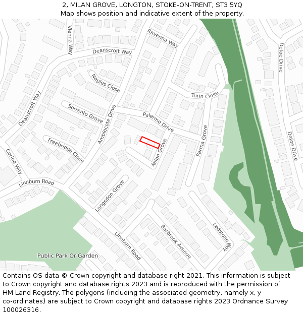 2, MILAN GROVE, LONGTON, STOKE-ON-TRENT, ST3 5YQ: Location map and indicative extent of plot