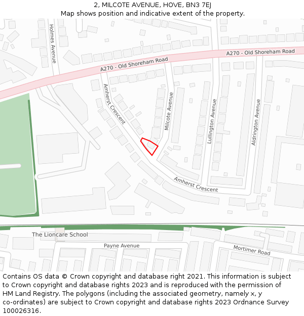 2, MILCOTE AVENUE, HOVE, BN3 7EJ: Location map and indicative extent of plot