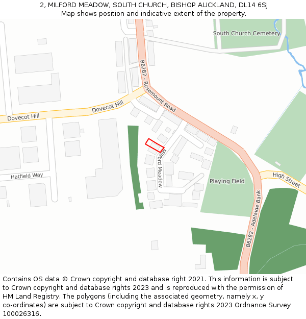 2, MILFORD MEADOW, SOUTH CHURCH, BISHOP AUCKLAND, DL14 6SJ: Location map and indicative extent of plot