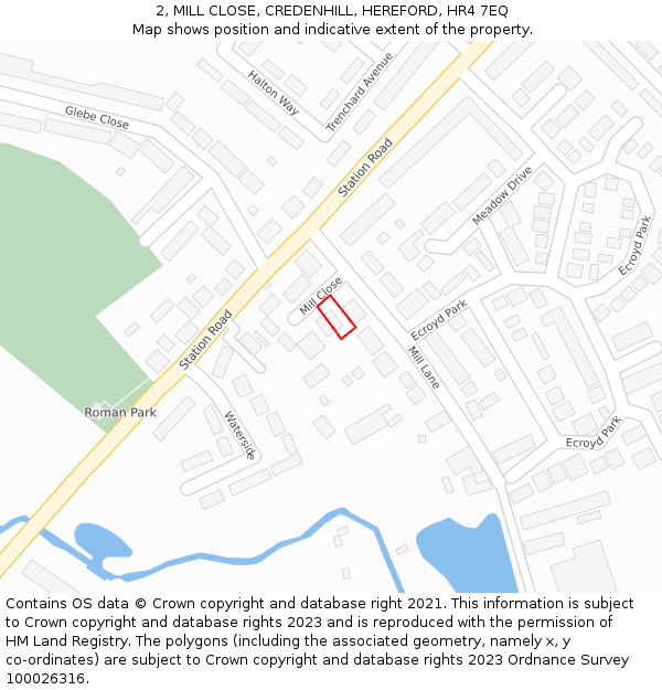2, MILL CLOSE, CREDENHILL, HEREFORD, HR4 7EQ: Location map and indicative extent of plot