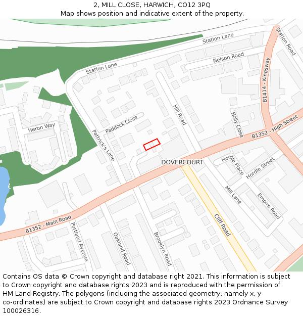 2, MILL CLOSE, HARWICH, CO12 3PQ: Location map and indicative extent of plot