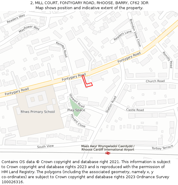 2, MILL COURT, FONTYGARY ROAD, RHOOSE, BARRY, CF62 3DR: Location map and indicative extent of plot