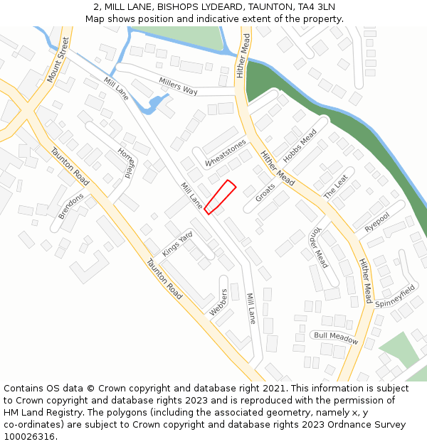 2, MILL LANE, BISHOPS LYDEARD, TAUNTON, TA4 3LN: Location map and indicative extent of plot
