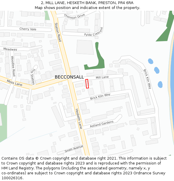 2, MILL LANE, HESKETH BANK, PRESTON, PR4 6RA: Location map and indicative extent of plot